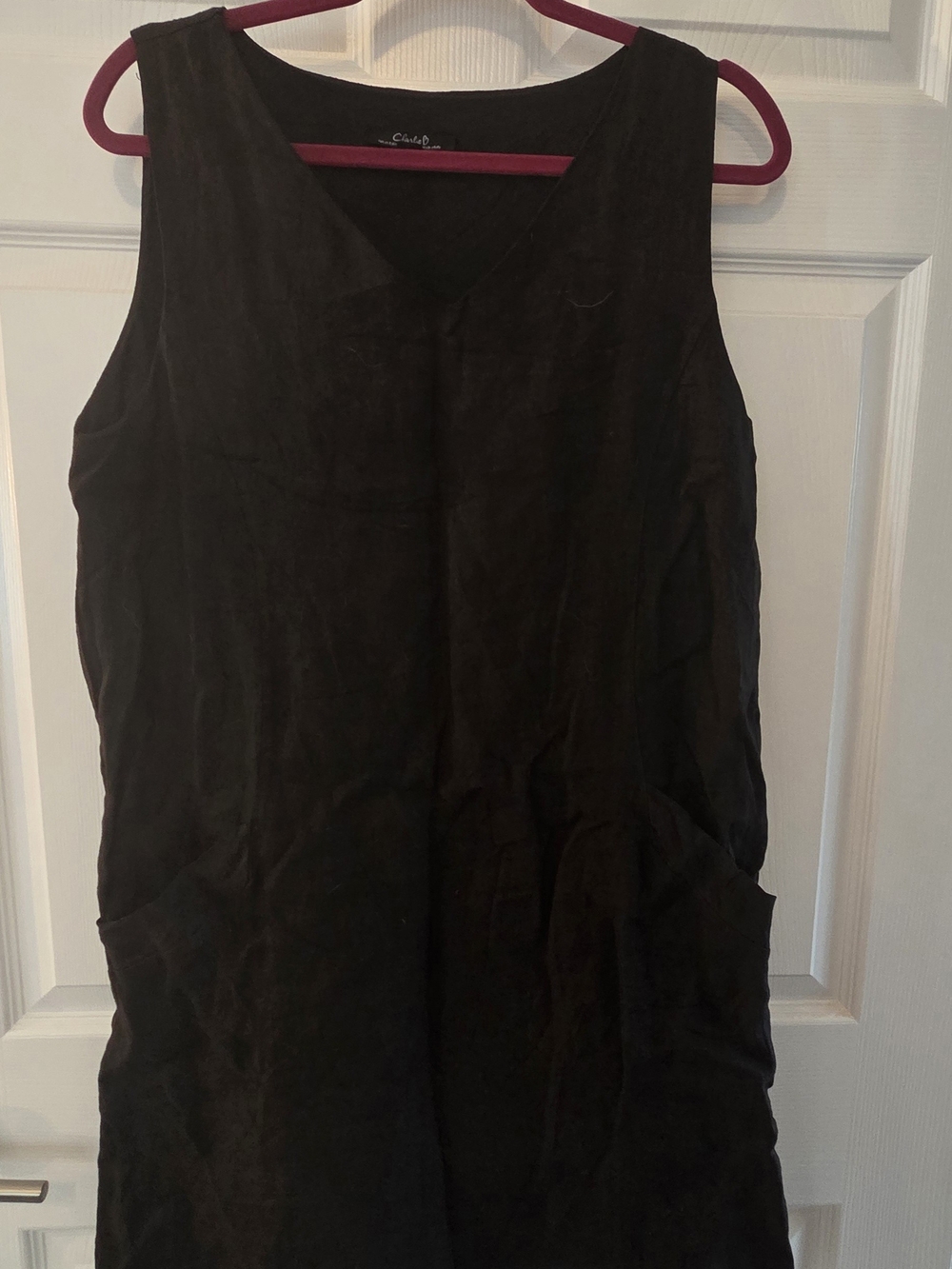 Charlie Made In Italy Black Sleeveless Linen V-Neck Tunic Dress